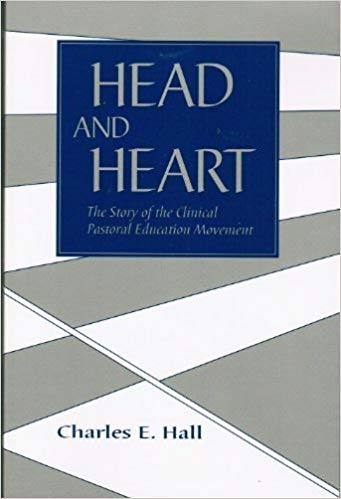 Book cover for "Head and Heart: The Story of the Clinical Pastoral Education Movement." Blue, white and grey colors in a geometric pattern.
